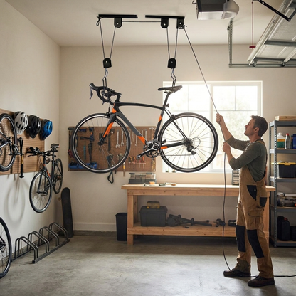 Sollievo Ceiling-Mounted Bike Storage Hoist lifestyle