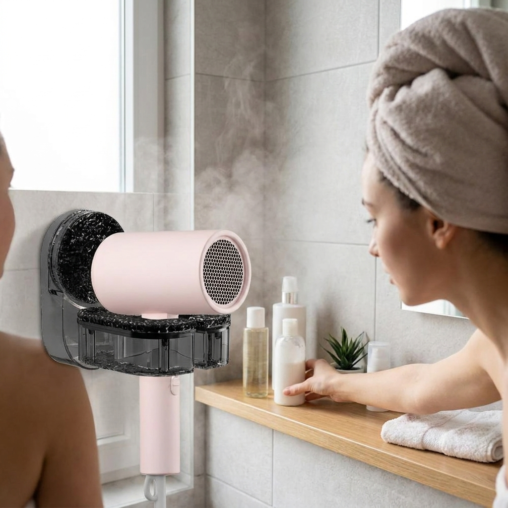 Sollievo Suction Cup Hair Dryer Holder lifestyle