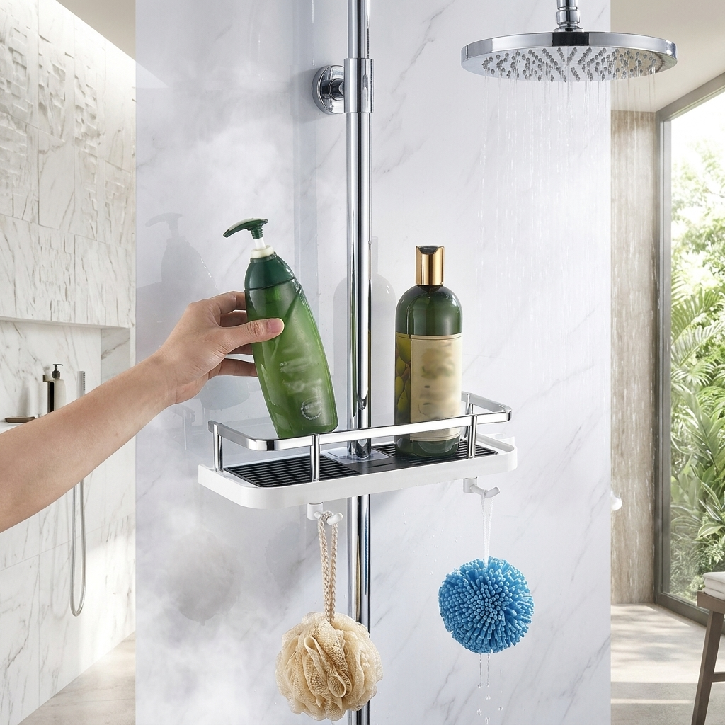 Sollievo Space-Saving Corner Shower Caddy lifestyle