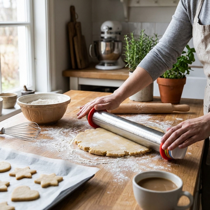 Sollievo Adjustable Rolling Pin with Measuring Rings lifestyle