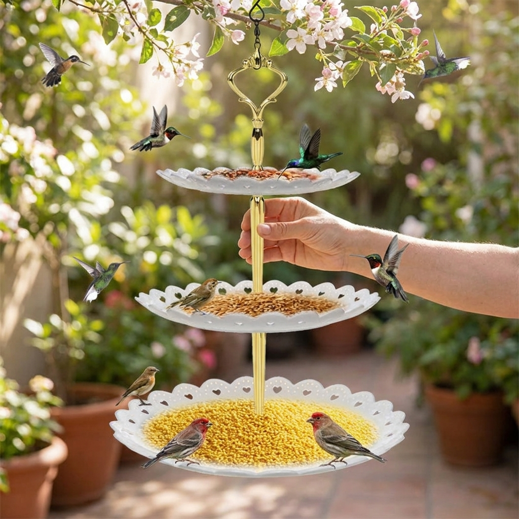 Sollievo 3-Tier Hanging Bird Feeder & Bird Bath Combo
