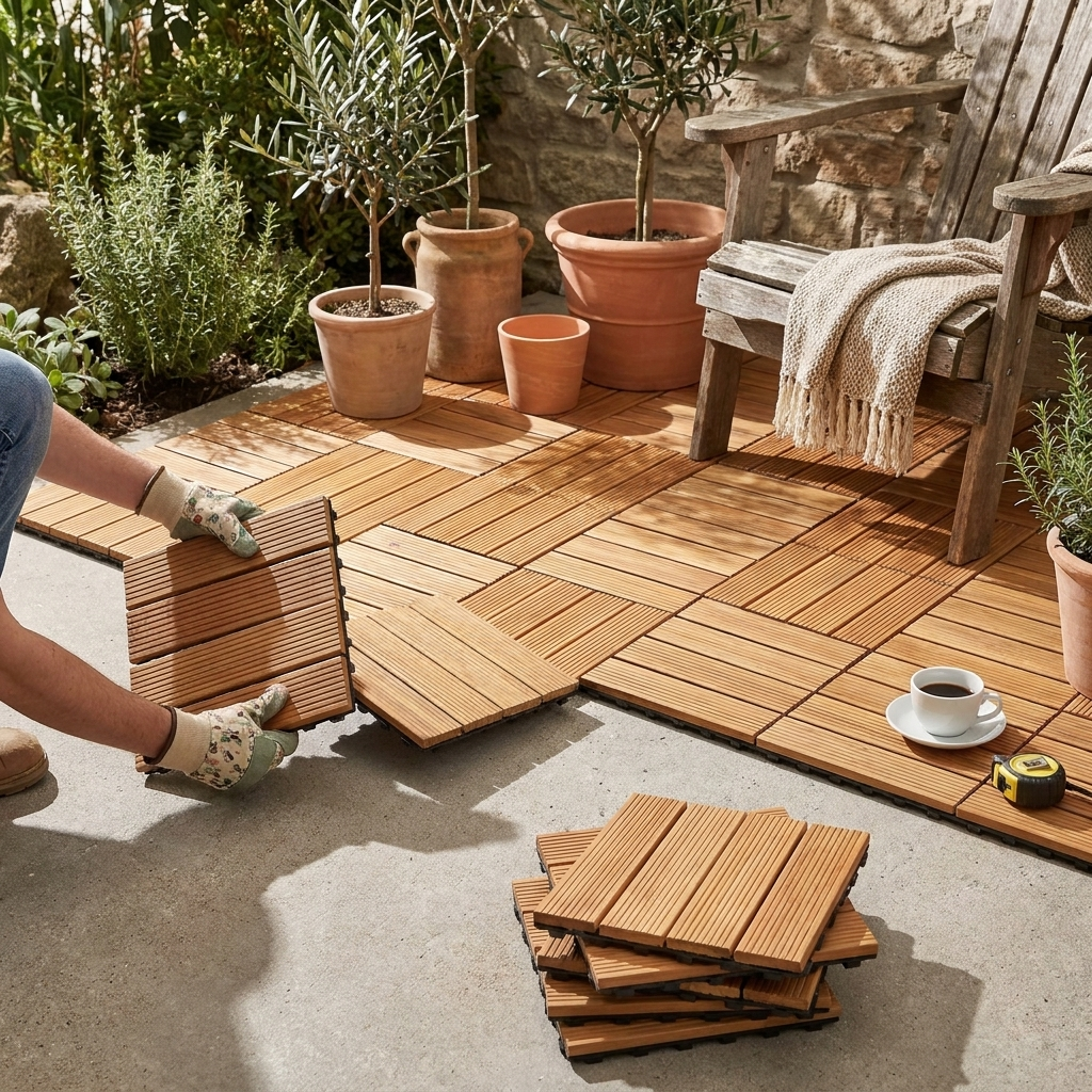 Sollievo Interlocking Outdoor Patio Wood Flooring Deck Tiles