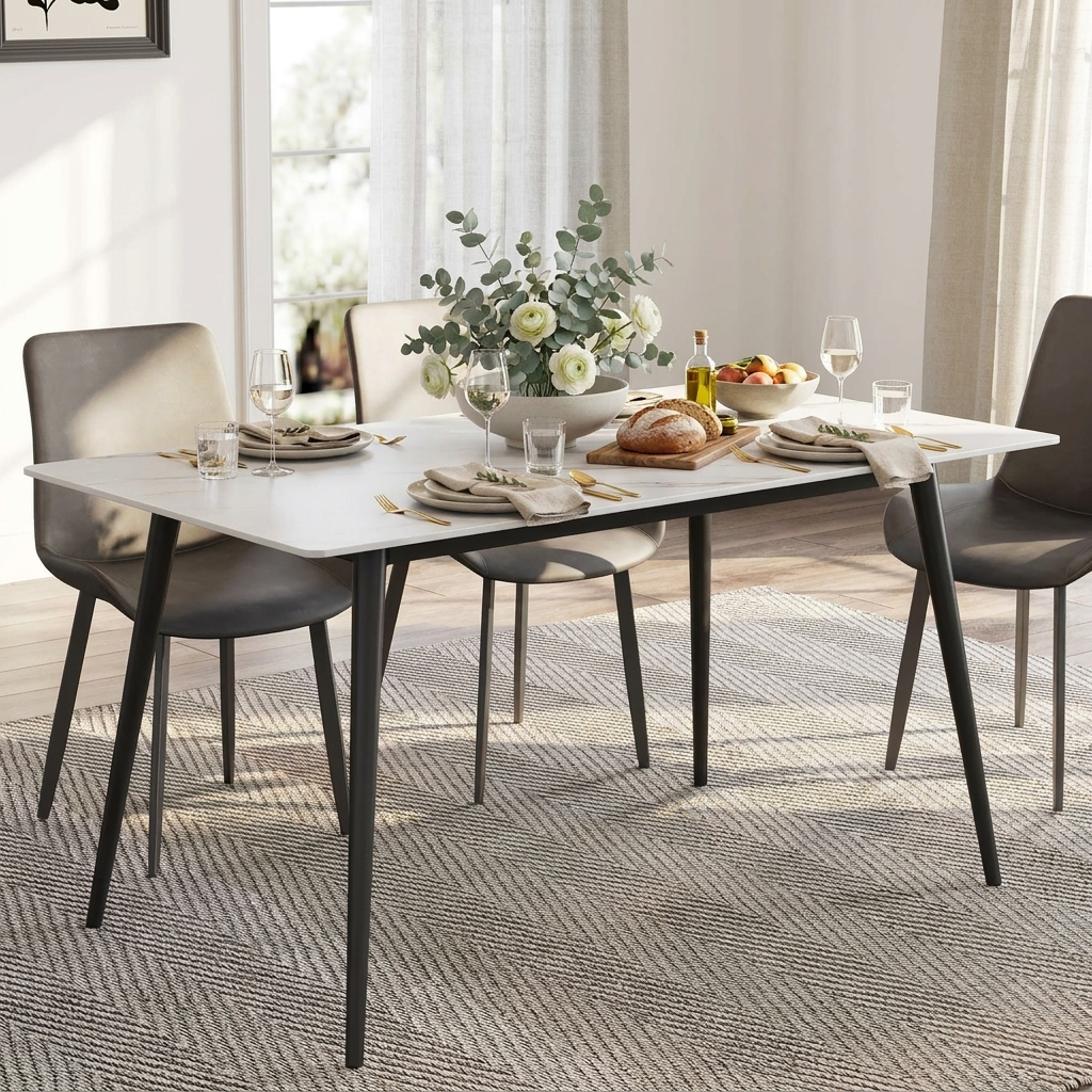 Sollievo Liam 55.91 Inch Dining Table with Sintered Stone Top, White