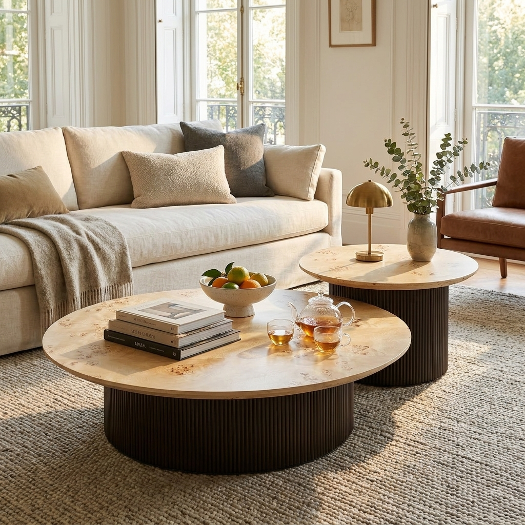Sollievo 43 Inch Birch Wood Veneer Coffee Table, Set of 2