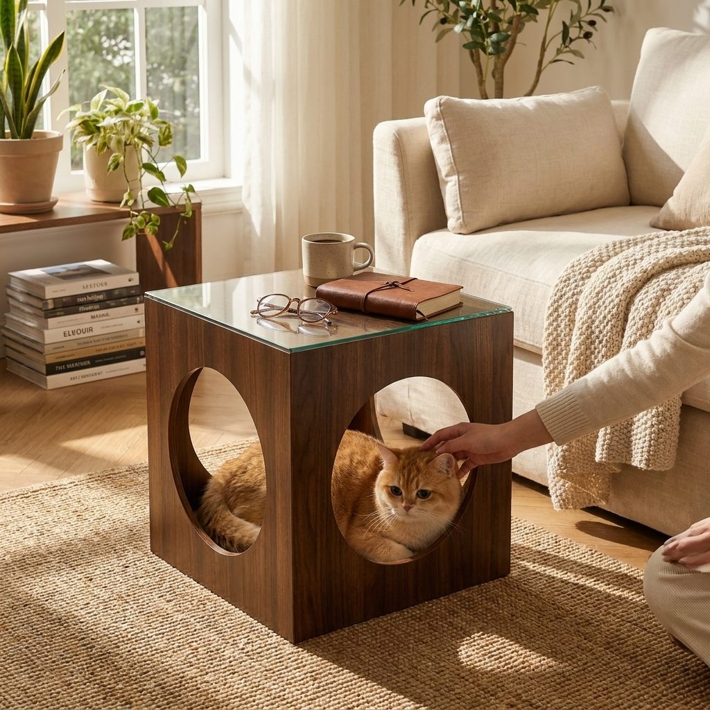 Sollievo Peek-a-Boo Cat Bed & Side Table