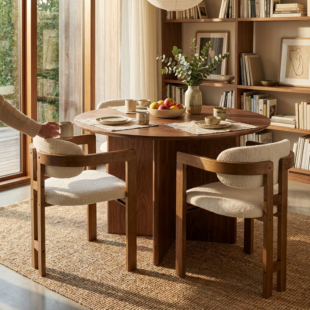 Sollievo Elle Boucle Dining Chairs, Set of 2 (Walnut/Black)