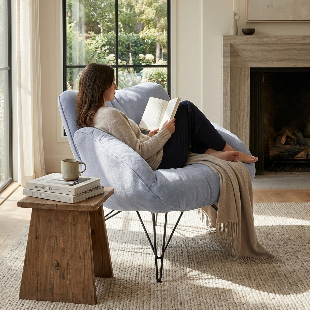 Marco, Soft Padded Cozy Lounge Chair, Blue