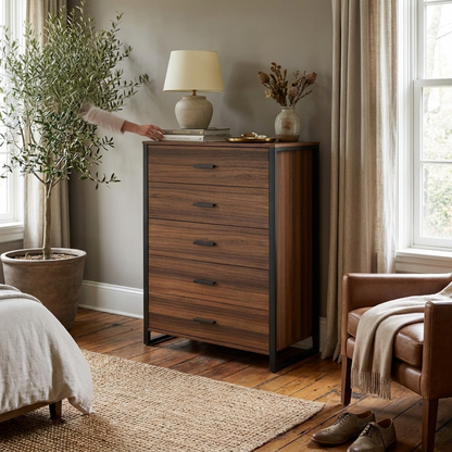 42" Chest 5-Drawers Dresser Accent Cabinet Walnut