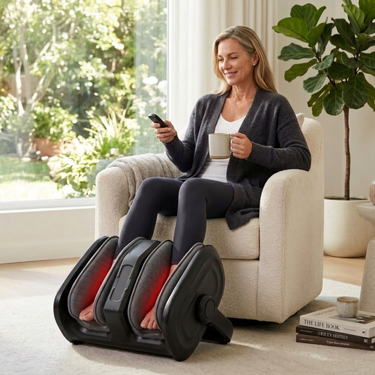 Sollievo Foot & Calf Massager with Heat, Squeeze & Vibration, Remote Control