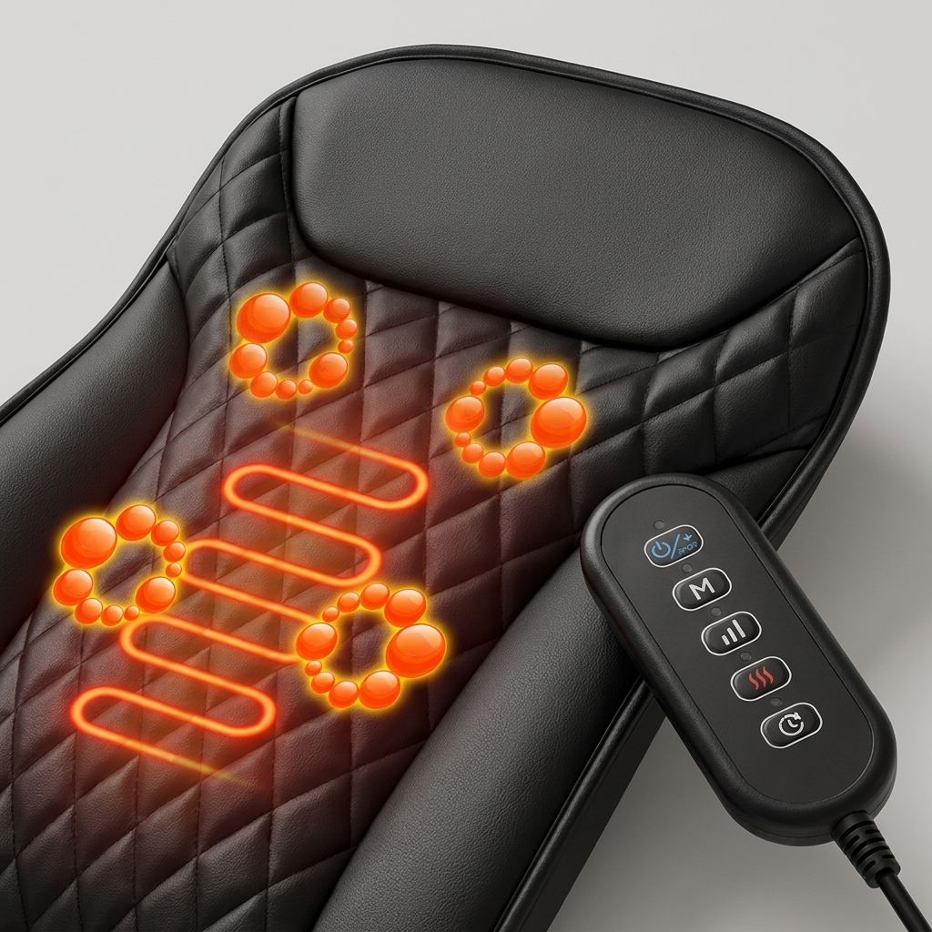Ultra-Slim Chair-Mount Back Massage Cushion with Heat - detail view