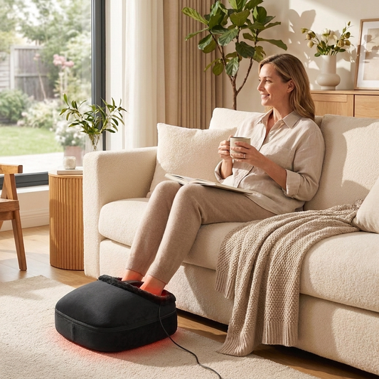 Plush Shiatsu Foot Warmer with Heat and Kneading Rollers - in use
