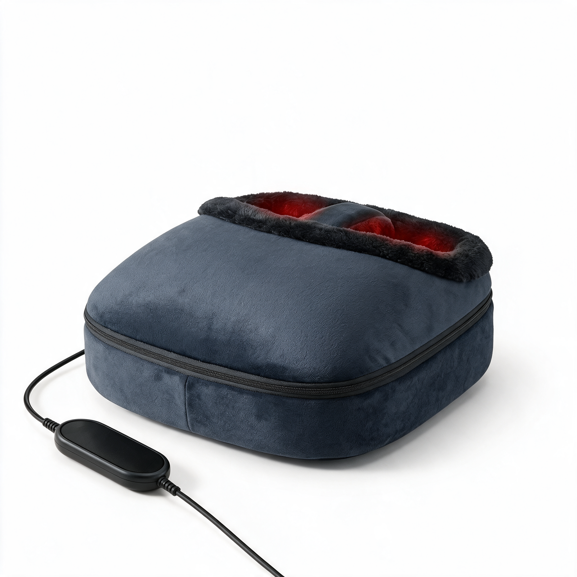 Plush Shiatsu Foot Warmer with Heat and Kneading Rollers - Blue variant, white background (corrected)