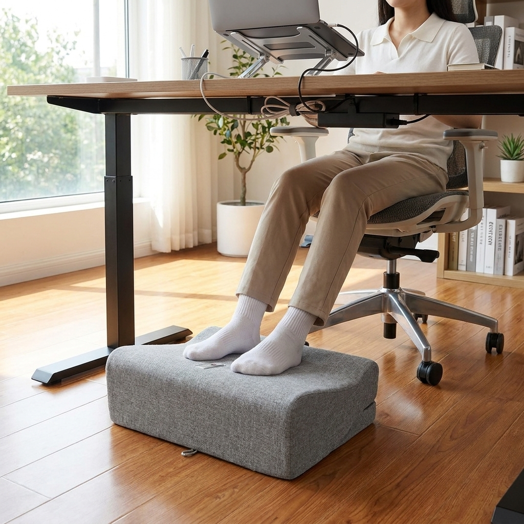 Heated Vibration Footrest for Under-Desk Comfort - in use
