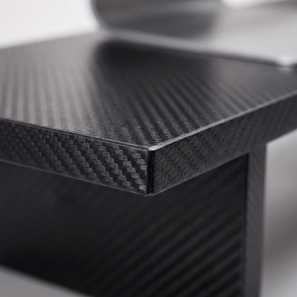 Sollievo Carbon Fiber Dual Monitor Stand, Close-Up of Textured Carbon Fiber Surface