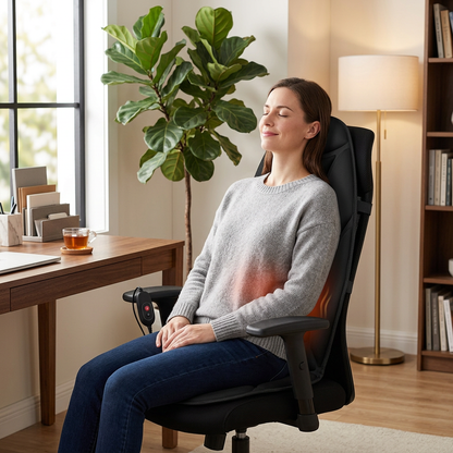 Sollievo Vibration Back Massager with Heat, In Use on Office Chair