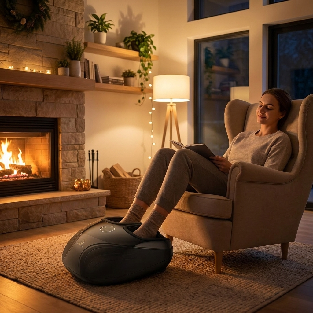 Sollievo Shiatsu Foot Massager in Use, Feet Fully Inserted While Relaxing