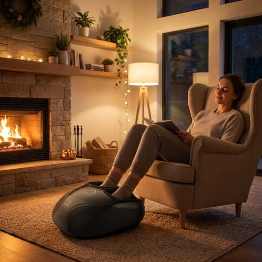 Sollievo Shiatsu Foot Massager in Use, Feet Fully Inserted While Relaxing