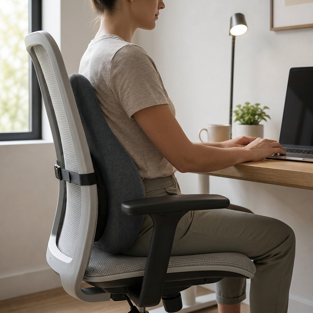 Sollievo Ergonomic Back Comfort Pillow, Lifestyle In Use at Desk