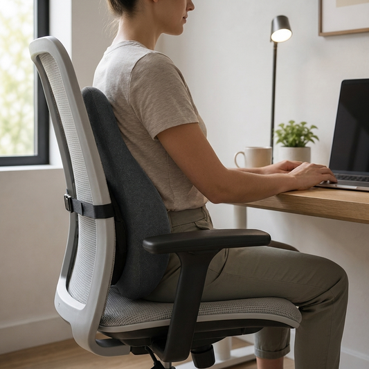 Sollievo Ergonomic Back Comfort Pillow, Lifestyle In Use at Desk