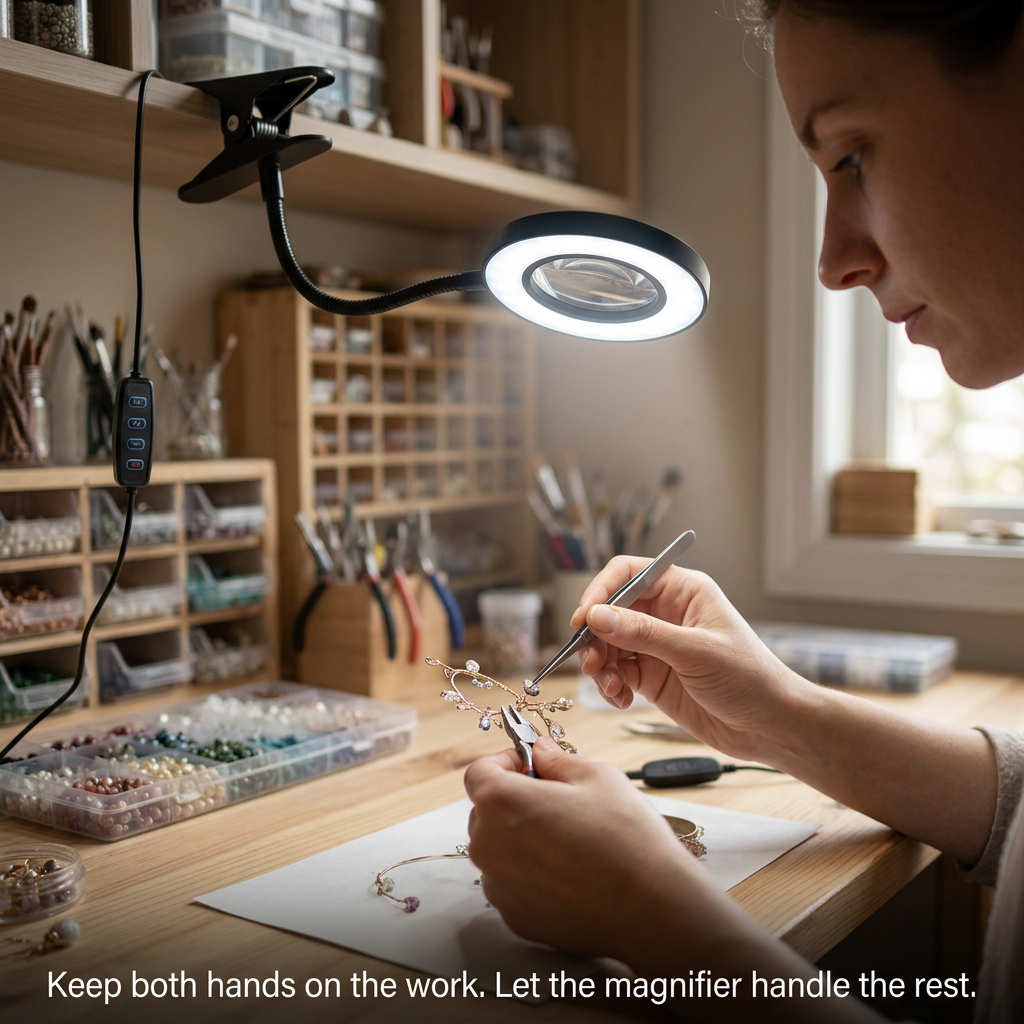 Sollievo LED Magnifying Glass - Keep both hands on the work