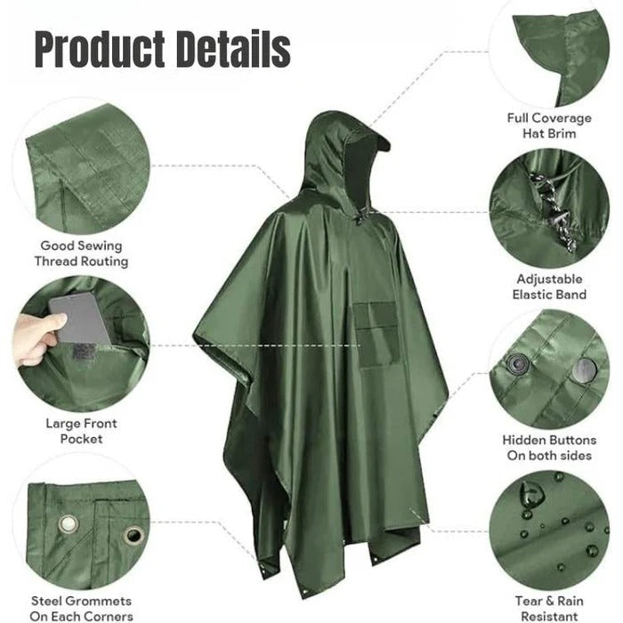 Sollievo Packable Rain Poncho for Outdoor Coverage