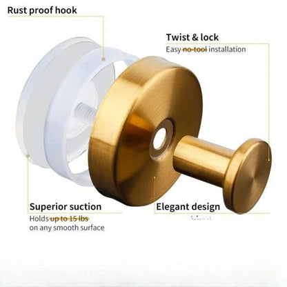 Sollievo Twist-Lock Suction Wall Hooks, 2-Pack